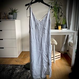 Silky shimmery blue silver slip dress